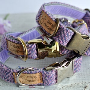 Harris Tweed Hundehalsbänder, Lavendel Tweed Hundehalsband, Lila Herringbone Tweed Hundehalsband. Designer Hundehalsband Bild 1