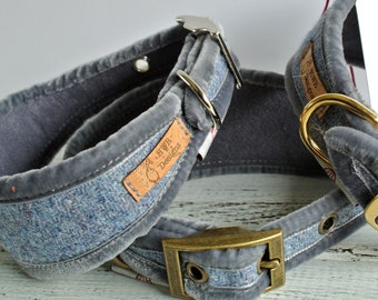 Harris Tweed Greyhound Collar: Slate Blue Sighthound Padded Collar