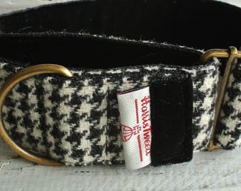 Harris Tweed Martingale Collar. Black and White Houndstooth