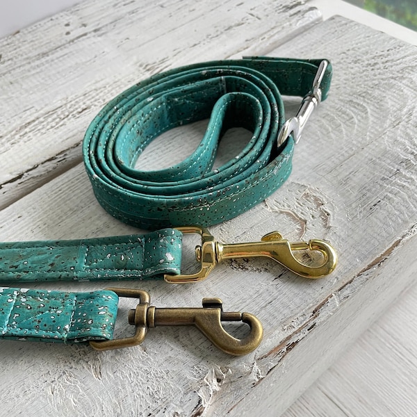 Blue and Silver Cork leather Dog lead, Cork Dog leash