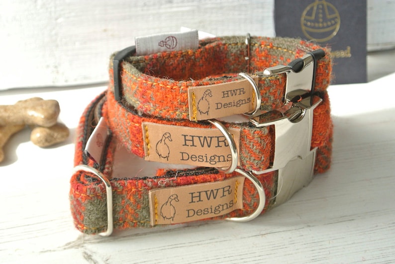 Harris Tweed Dog Collars Orange Tweed Dog Collarorange and Etsy UK