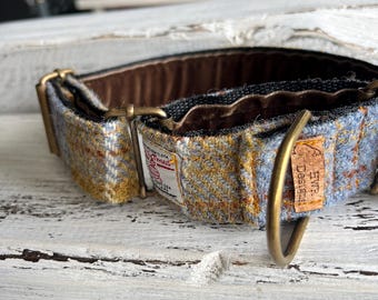 Harris Tweed Martingale Collar. Mustard and Grey Tweed