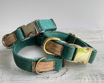 Blue and silver cork leather Dog collar