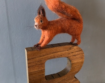 R is for Red Squirrel.  Needlefelted red squirrel