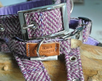Harris Tweed Dog Collar: Purple Herringbone Designer Collar
