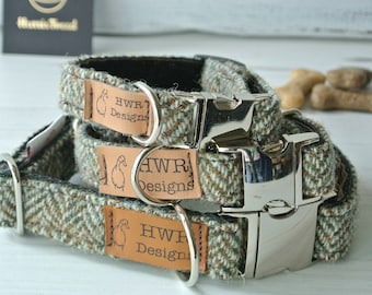 Harris Tweed Dog Collar: Brown Herringbone Wool, Designer Style