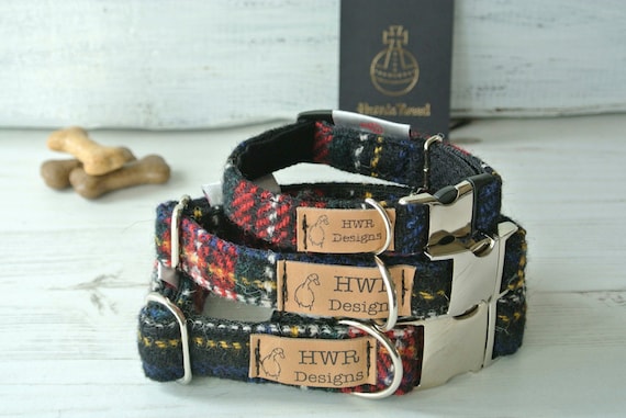 Tartan Dog Collar Harris Tweed Dog Collars Black and Red Tartan Dog Collar traditional Tartan Tweed Dog Collar. Designer Dog Collar Etsy Canada