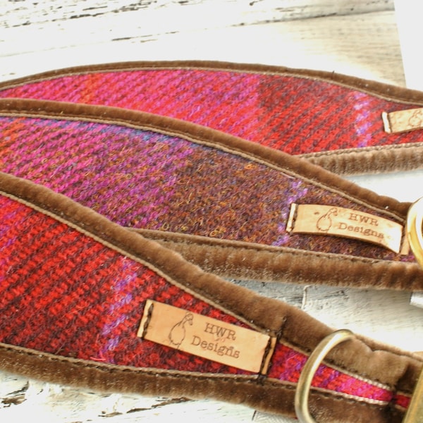 Cerise Greyhound collar, Sighthound Collar, Harris Tweed collar for whippet, Gazehound collar, Galgos, Italian Greyhound