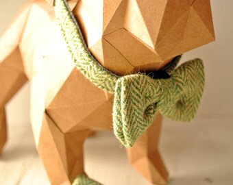 Harris Tweed Dog Bow Tie: Green Herringbone, Detachable Dickey Bow