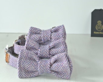 Dog Bow Tie, Purple Harris Tweed Bow Tie, Detachable Bow tie,purple Bow Tie, Plaid Bow tie
