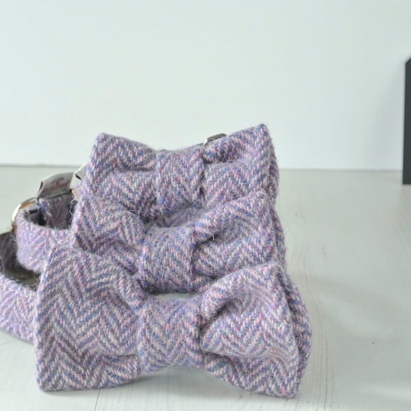 Dog Bow Tie, Purple Harris Tweed Bow Tie, Detachable Bow tie,purple Bow Tie, Plaid Bow tie