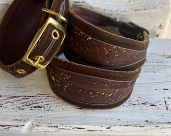 Cork Leather Sighthound Collar, Brown & Gold Fleck, Vegan Dog Collar
