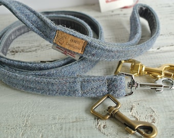 Slate Grey Harris Tweed Dog Leash, 3 widths and hardware colour