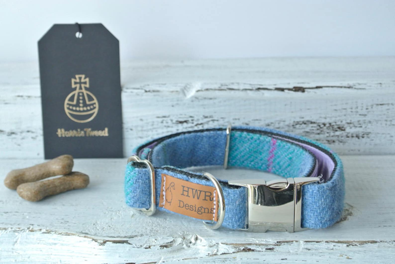 Harris Tweed Dog Collars Tweed Dog Collar Blue and Turquoise Etsy UK