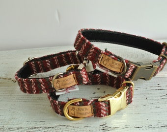 Candy Stripe  Dog collar, Harris Tweed dog collar,  Christmas Scandi  dog collar