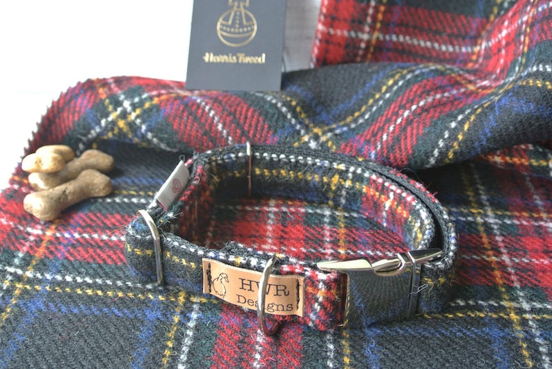 Tartan Dog Collar Harris Tweed Dog Collars Black and Red Etsy UK
