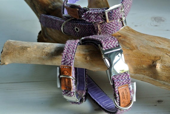 Purple tweed sale dog collar