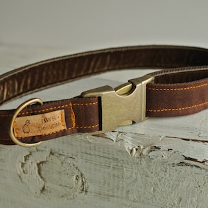 Collar para perro de diseño de algodón encerado marrón, de color marrón.