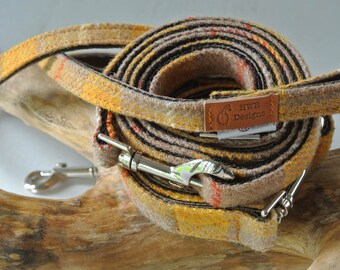 Yellow Tartan Harris Tweed Dog Leash: Designer Lead