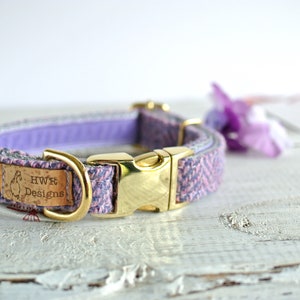 Harris Tweed Dog Collars, Lavender Tweed Dog collar,Purple Herringbone Tweed Dog Collar. Designer dog collar image 3