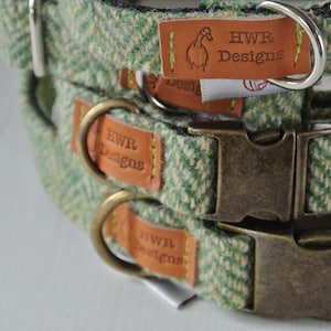 Harris Tweed Dog Collar: Green Herringbone Artisan Tweed