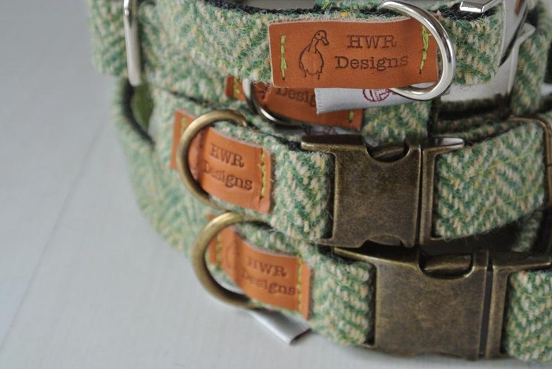 Harris Tweed Dog Collar Green Dog Collar Herringbone Tweed Etsy UK