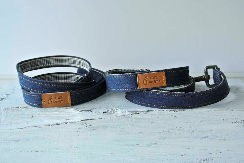 Denim Dog Leash, Blue denim dog leash, Blue Jeans dog Leash, Designer Denim Dog Leaash image 1