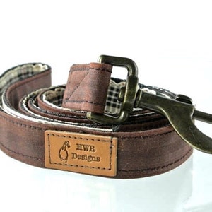 Waxed Cotton Dog lead, Brown  designer dog lead, country chic  style leash