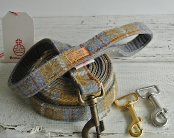 Harris Tweed Dog Lead: Mustard Grey Plaid, Designer Style