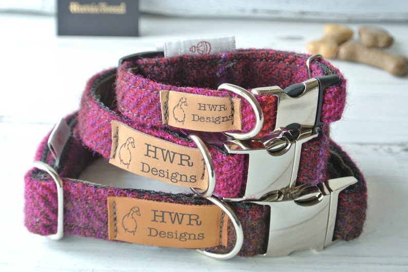 Harris Tweed Dog Collars Tweed Dog Collar Cerise Dog Collar. Etsy UK