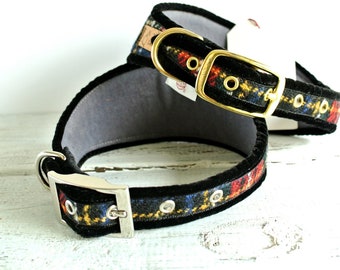 Tartan Harris Tweed Sighthound Collar: Padded Velvet Edges