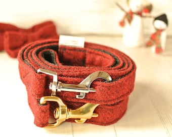 Christmas Harris Tweed Dog Lead: Red Holiday Leash