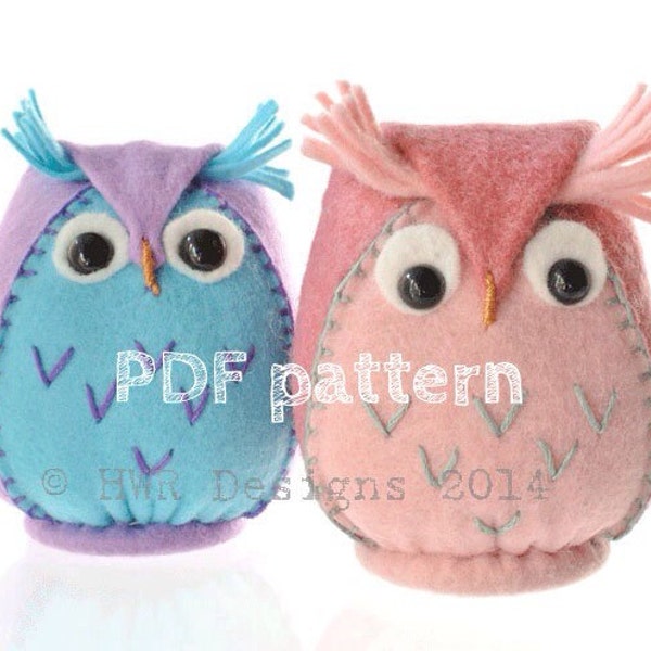 Felt Owl pattern,PDF Downloadable Pattern for Felt owl Plushie,Sewing pattern