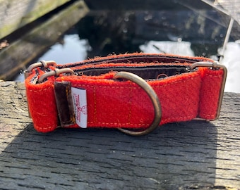 Harris Tweed Martingale Collar. Plain Orange