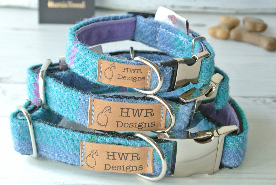 Harris Tweed Dog Collars Tweed Dog Collar Blue and Turquoise Etsy UK