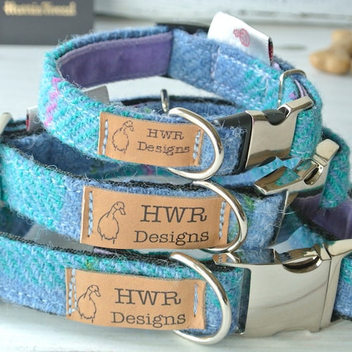 Harris Tweed Dog Collars Tweed Dog Collar Blue and Turquoise Etsy