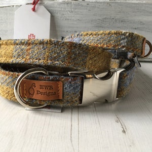 Harris Tweed Dog Collar in Mustard and Grey Check | Etsy