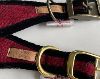 Greyhound collar, Sighthound Collar, Red Harris Tweed collar for whippet, gazehound collar