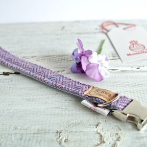 Harris Tweed Dog Collars, Lavender Tweed Dog collar,Purple Herringbone Tweed Dog Collar. Designer dog collar image 7