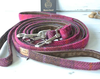 Harris Tweed Dog Leash: Cerise Plaid Tartan, Heavy Duty