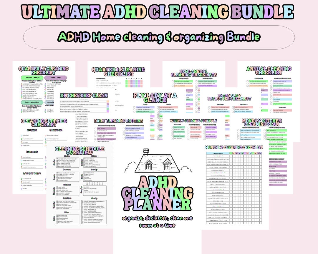 ADHD Cleaning Planner Bundle: Home Organization, Declutter Checklists ...