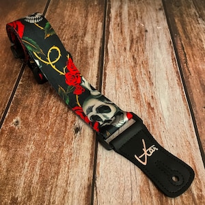 Rose Skull Webbing Guitar Strap (Skull Strap Collection) - Vtar Handmade Vegan Acoustic / Electric / Bass Guitar Straps
