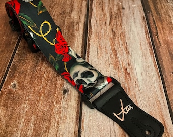 Gitaarband Rose Skull Webbing (collectie schedelriem) - Vtar Handmade Vegan Akoestische / Elektrisch / Basgitaarbanden