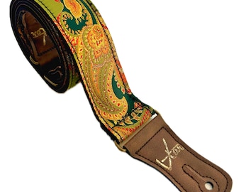 Tracolla per chitarra The Poison Ivy Green Paisley - Tracolle per chitarra acustica / elettrica / basso vegane fatte a mano Vtar