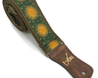 The Green Sun King Guitar Strap - Vtar Handmade Vegan Acoustic / Electric / Bass Guitar Straps