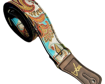 The Sgt. Pepper Red & Blue Paisley Guitar Strap - Vtar Handmade Vegan Acoustic / Electric / Bass Guitar Straps