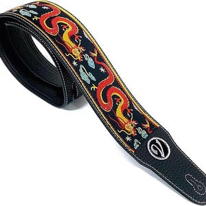 El traje Jimmy Dragon en negro - Correas para guitarra acústica/eléctrica/bajo Vtar, hechas a mano y veganas