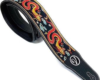 The Jimmy Dragon Suit in Black - Vtar Handmade Vegan Acoustic/Electric/Bass Guitar Straps