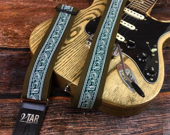 Der keltische Gurt in Grün - Vtar Handmade Veganer Gitarrengurt für Akustische/Elektro/Bass