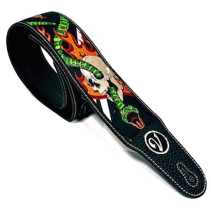 The Snake and Skull Guitar Strap - Vtar Handmade Vegan Acoustic / Electric / Bass Guitar Straps